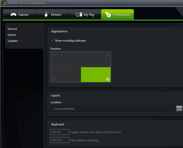 geforce experience alienware shadowplay preferences